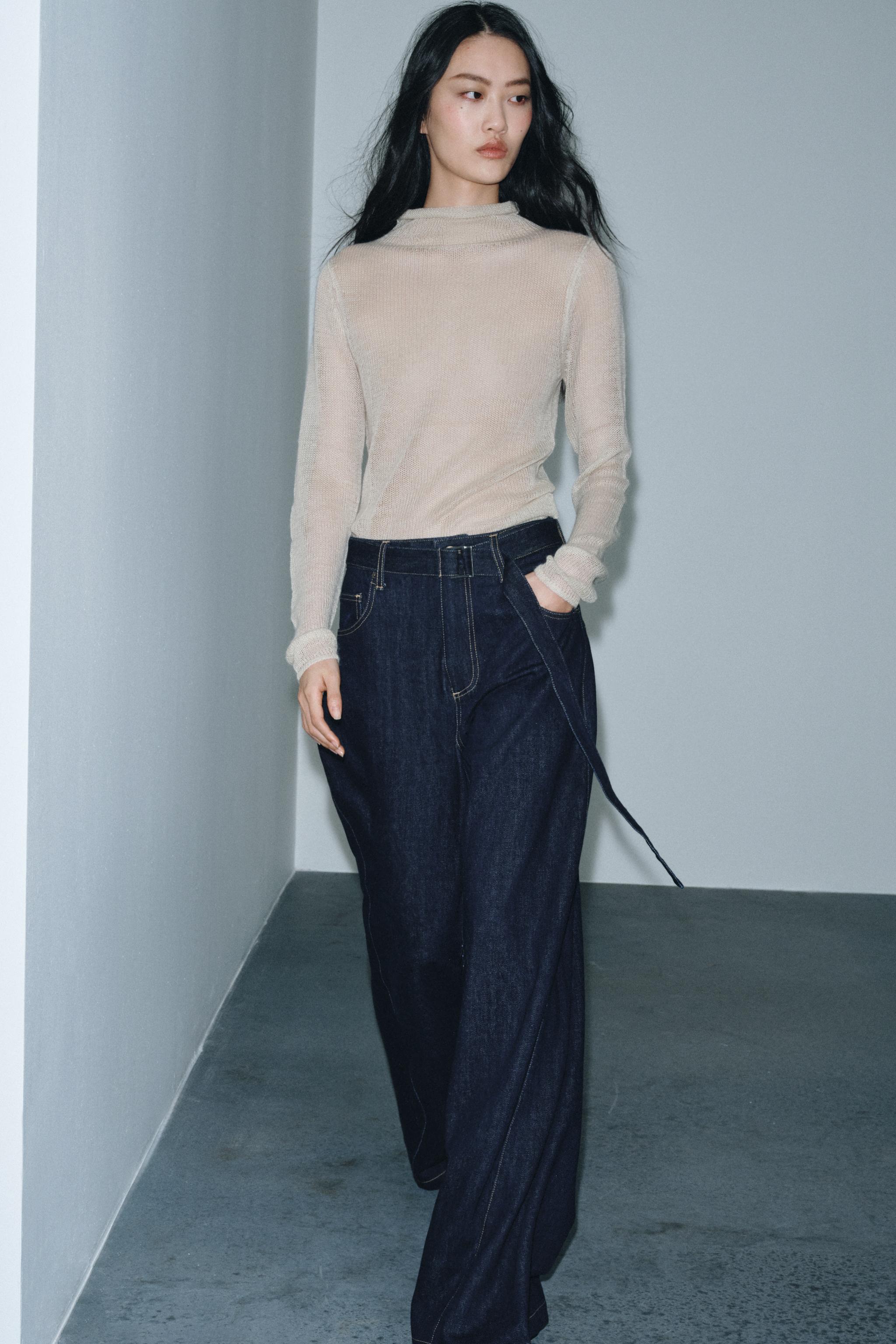 ZW COLLECTION WIDE LEG HIGH-WAIST JEANS WITH BELT